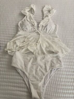 White Textured Shell Two-Piece Bikini Set